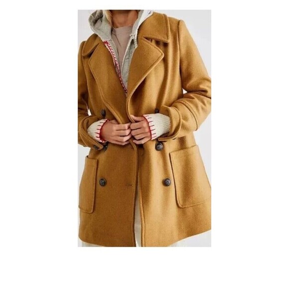 Free People Naiomi Wool Blend Peacoat Camel Tan Size Small - Picture 9 of 12